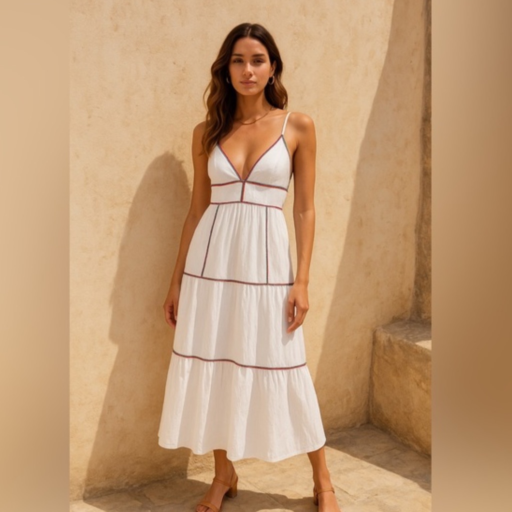 Caroline Constas White Maxi Dress With Brown Trim
